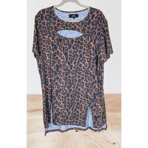 L&B Lucky & Blessed Leopard Print Top XL Shirt Cutout Scoop Neck